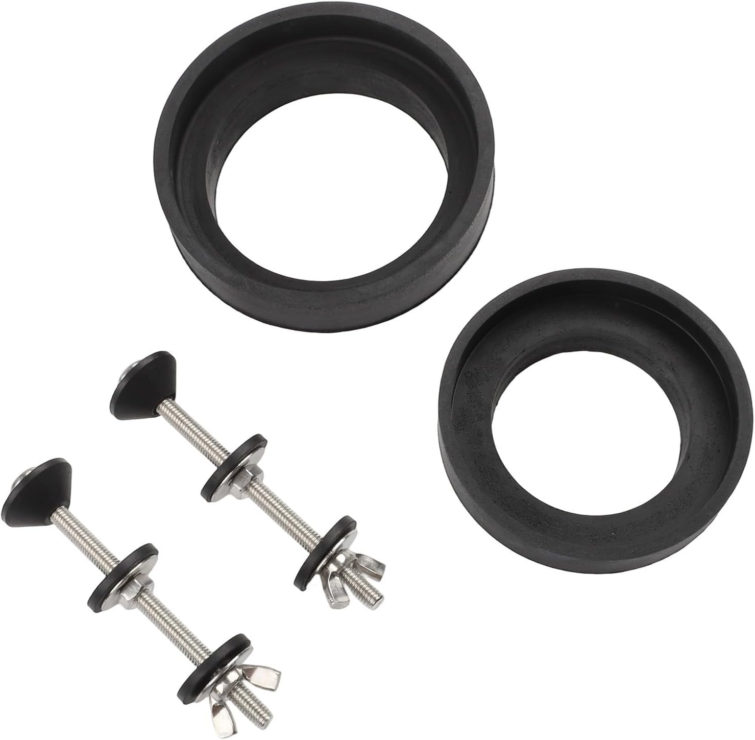 Stainless Steel Toilet Seat Mounting Set with Screws and Rubber Seals for Cistern to Bowl Connection, Instation Replacement Parts for, School and Restaurant Restrooms, Silver Black