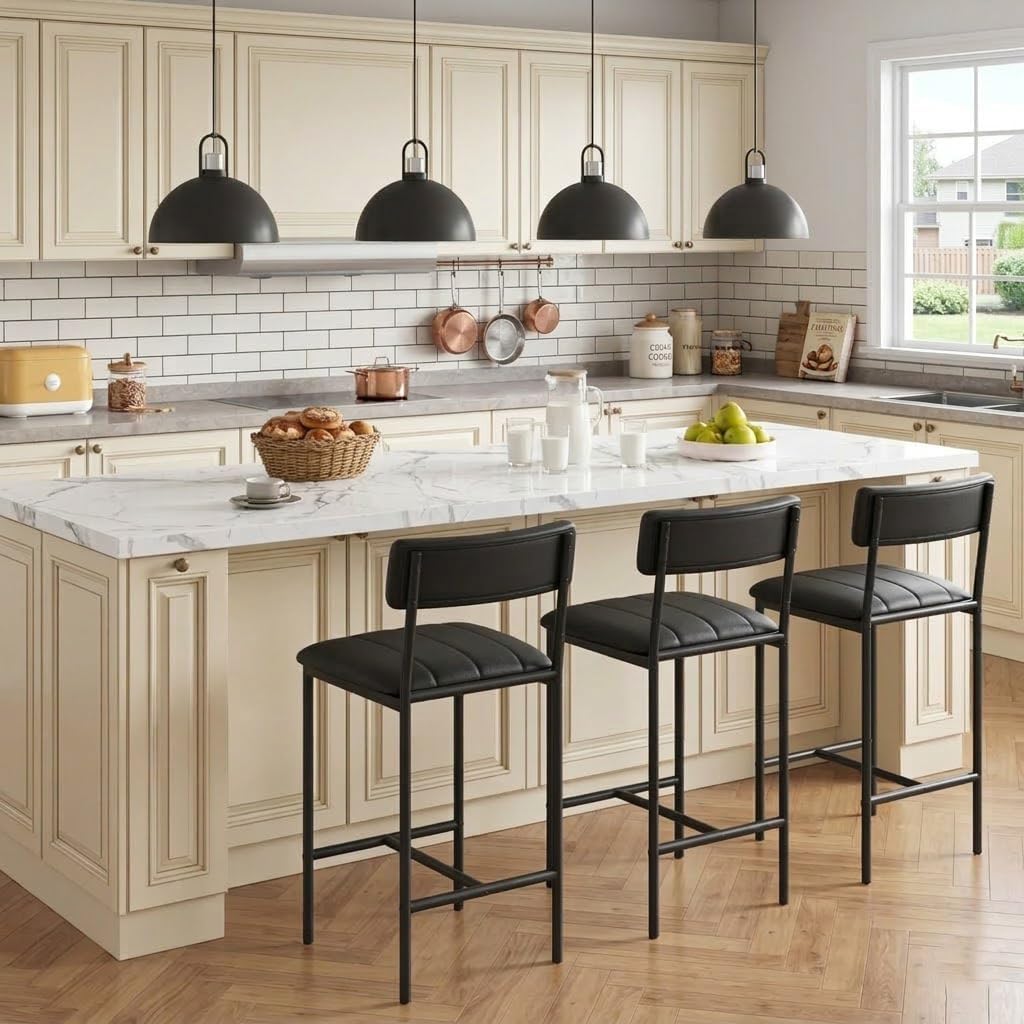 GAOMON 5-Piece Space-Saving Dining Table Set with 4 Upholstered Chairs, Compact Industrial Kitchen Table and Chairs for Apartment, Small Dining Room, Breakfast Nook, Modern Farmhouse Furniture, Black