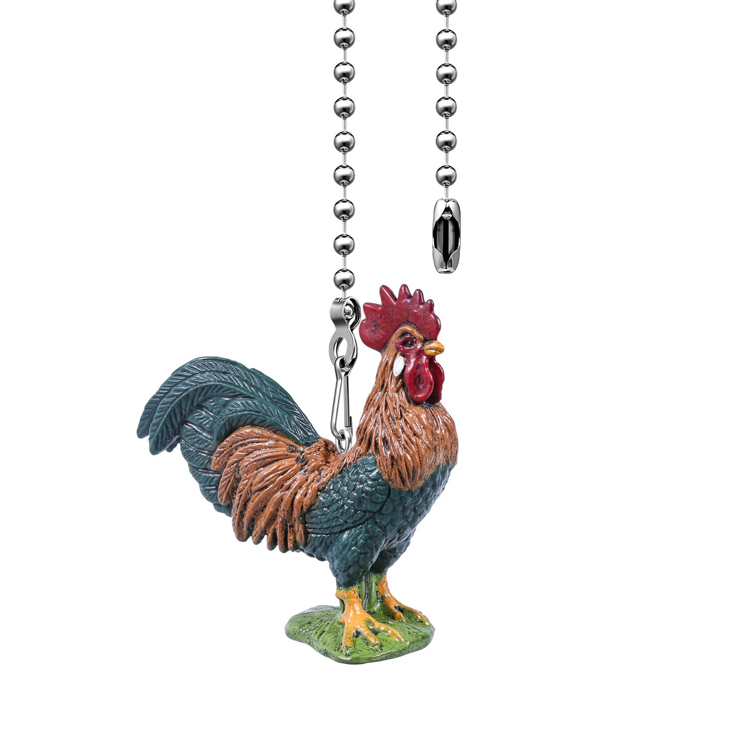 Rooster Ceiling Fan Pull Chain, 14in Chicken Farm Animal String Pulls Charm Extension Decorative, 3mm Beaded Lamp Chains Extender Ornaments with Connector for Kids Room