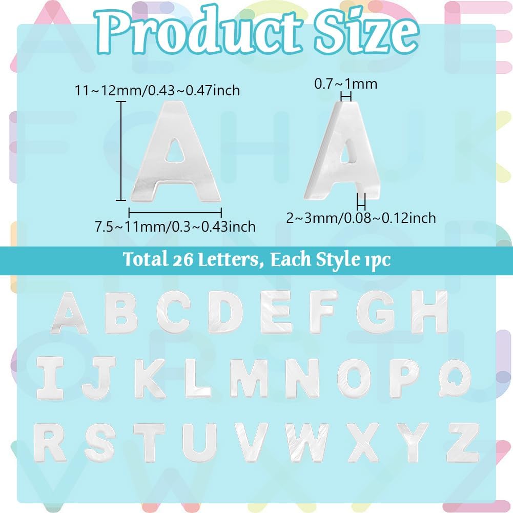 PH PandaHall 26PCS Alphabet A-Z Beads, Freshwater Shell Beads Initial Charm Shell Letter Beads Ocean Beach Summer Beaded for Valentine Cup Meaningful Gift Necklace Bracelet Earring Jewelry Making - Image 2