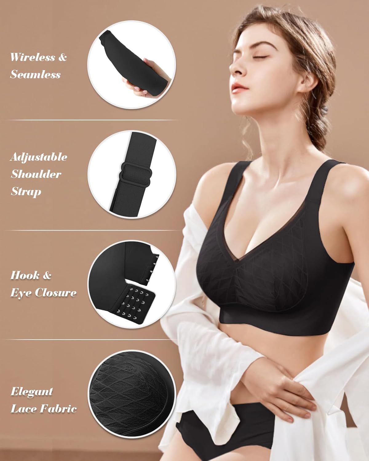 WOWENY Wirefree Bras for Women Full Coverage No Underwire Everyday Bras Comfortable Wireless V Padded Bralettes - Image 5