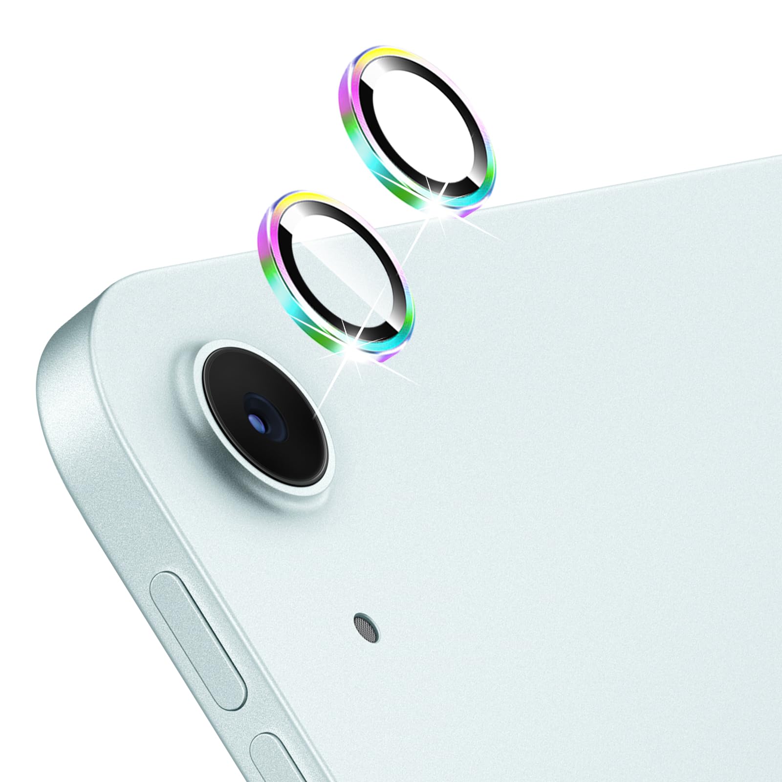 【2枚セット】For iPad Air 第8世代 2026 カメラフィルム カメラ保護 レンズフィルム 日本旭硝子素材 飛散防止 高透過 耐衝撃 硬度9H キズ防止 強化ガラス 露出オーバー防止 防水防塵 気泡ゼロ アルミ合金 レンズ保護フィルム (カラフル)