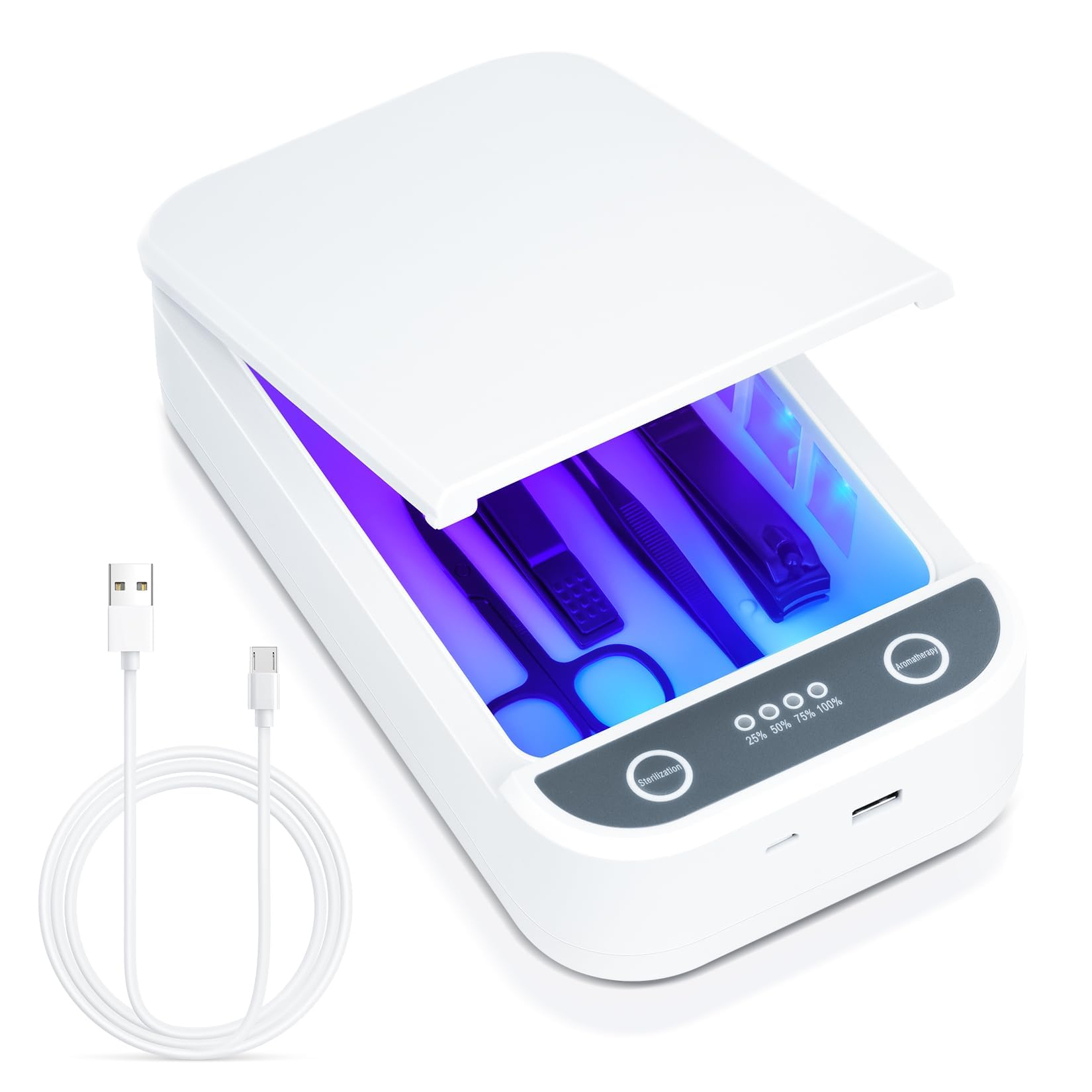 Stérilisateur d'outils à ongles avec lumière bleue, stérilisateur USB portable pour outils à ongles, boîte de nettoyage pour outils de beauté, machine nettoyante pour outils de manucure pour
