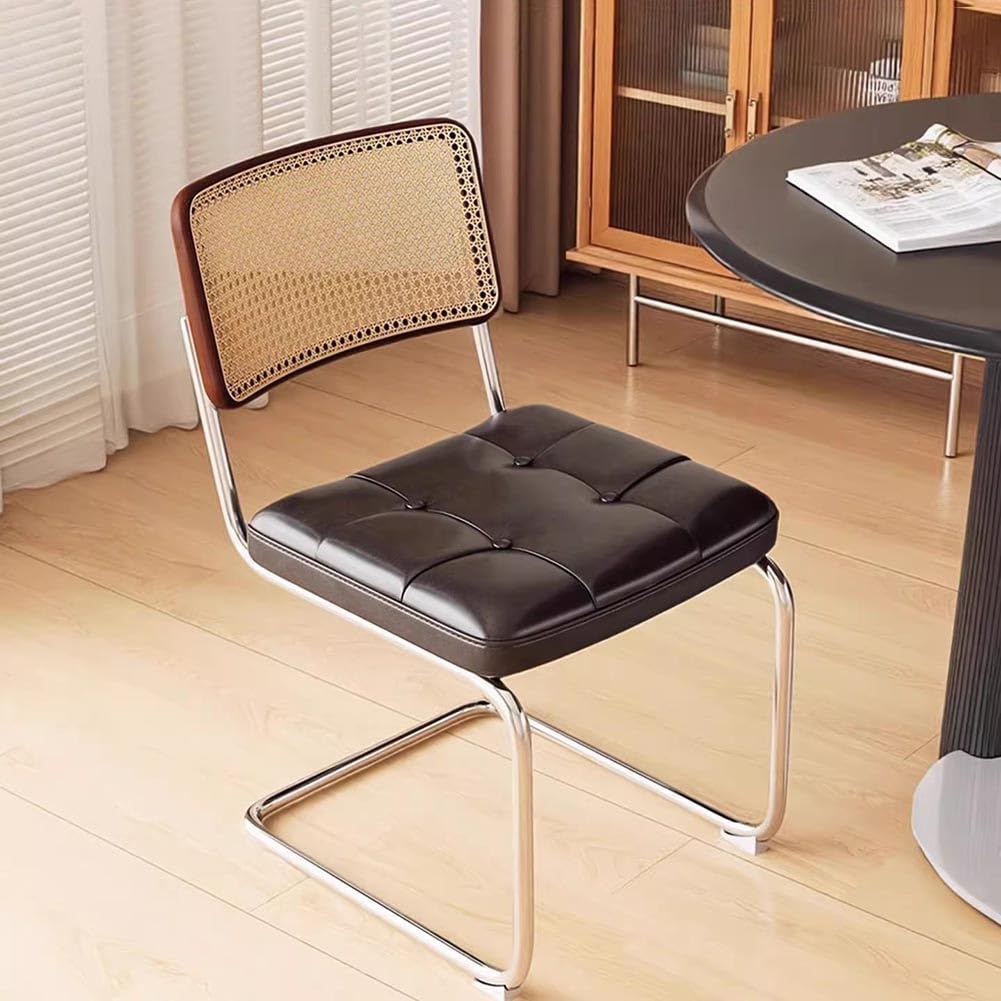 Sillas de Comedor de Mediados de Siglo, sillas Laterales de ratán sintético con Patas de Metal, Asiento tapizado para Comedor, Sala de Estar y Dormitorio.