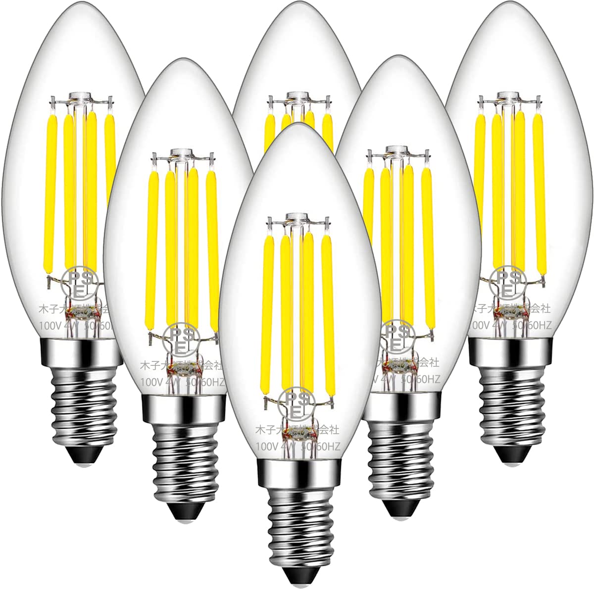 Acidea フィラメント電球 6個入り C35 E12口金 LED電球 4W 白熱電球40W形相当 シャンデリア電球 省エネ 長寿命 エンジン電球 557LM 4000K 昼白色 高輝度 高演色 蝋燭型電球 非調光 クリアタイプ 電球 広配光 飾り電球 密閉形器具対応 インテリア