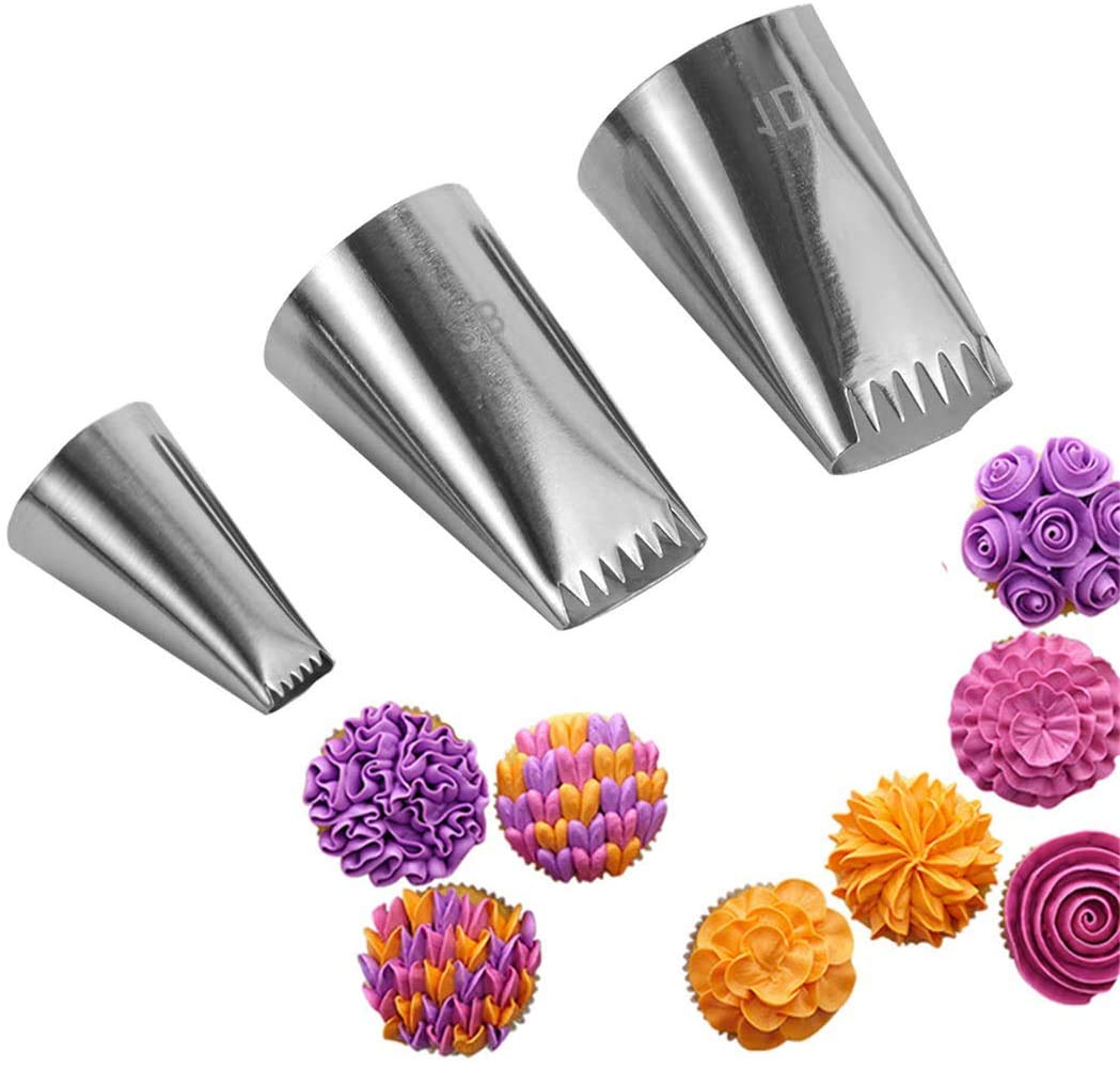 CHSEEO Cake Decorating Supplies, 3 Pcs Piping Tips Flower Cake Icing Tips Piping Nozzles Frosting Tips DIY Baking Tools for Cake Cupcake Biscuit Cookies Dessert Pastry Making Tools #2
