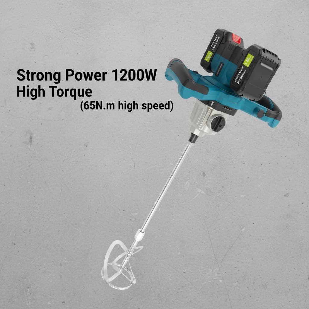 Miscelatore per malta a colori con 2 batterie al litio, miscelatore a mano senza fili, 1200 W, 6 marce, miscelatore Brushless con frusta diametro 115 mm