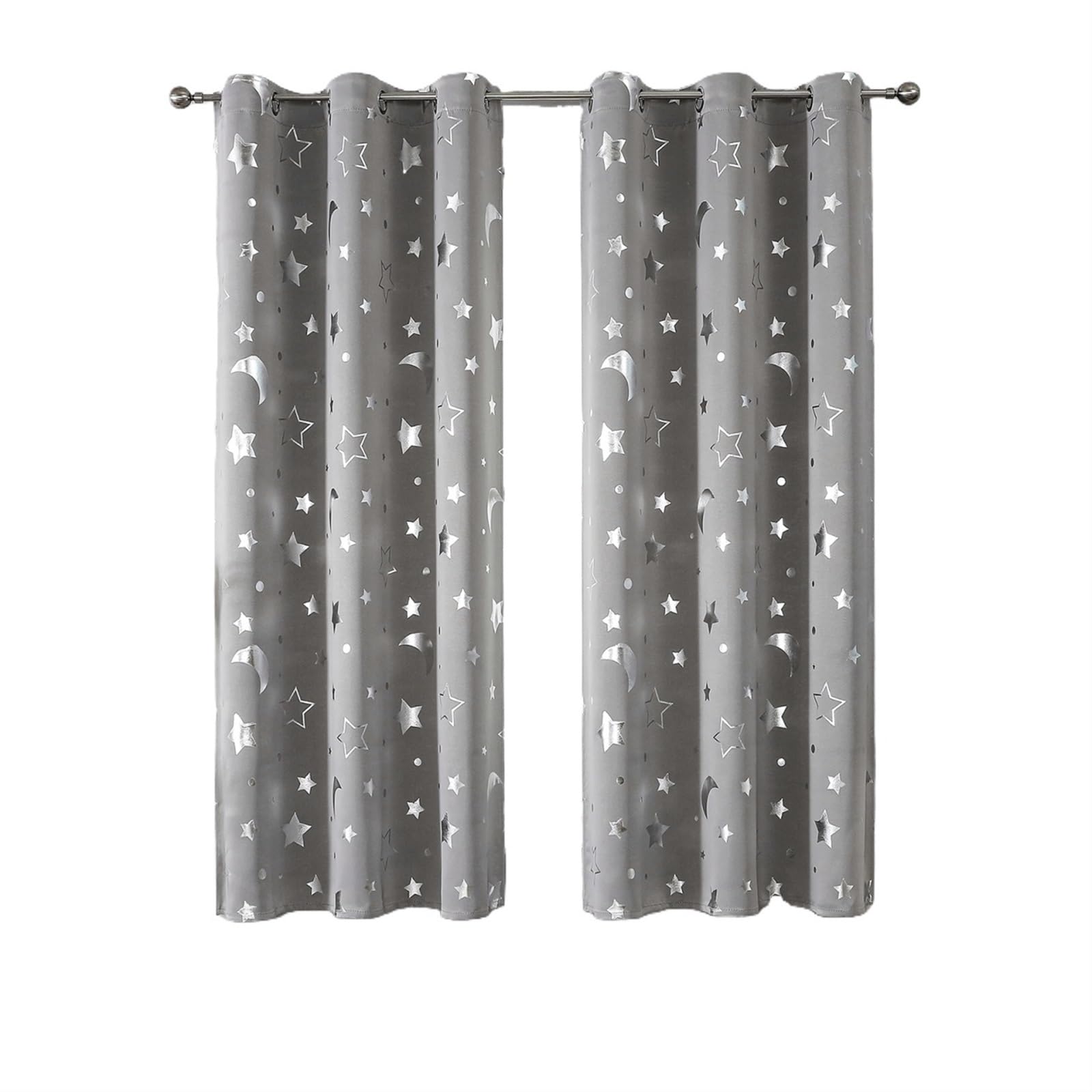 LXLAEOANG Blackout Curtains Blackout Curtains Room Darkening with Silver Star Moon for Bedroom Curtain Grommet Thermal Insulating Drapes(Gray-2Panels,100X200cm)