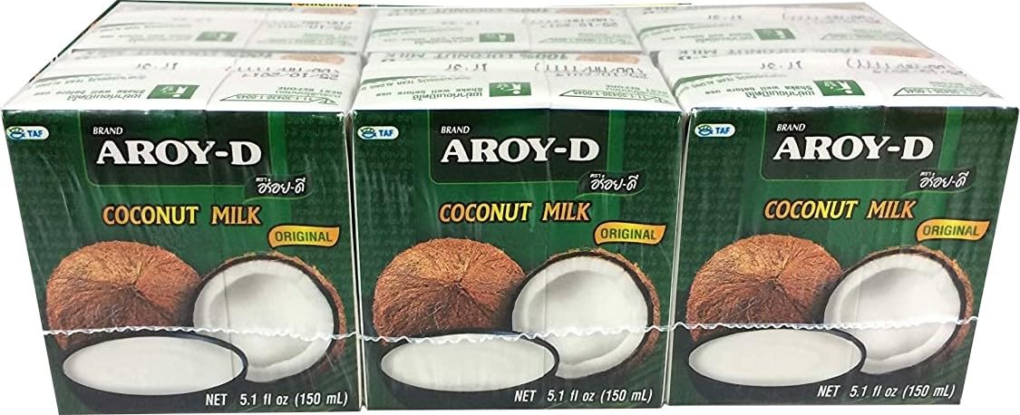 Paquete de 6 unidades de leche de coco AROY-D de 150 ml, leche de coco + un pequeño colgante de la suerte gratis