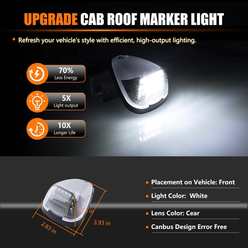 LED Cab Roof Marker Lights Cab Roof Running Top Marker Light for 1999-2016 Fo-rd F250 F350 F450 F550 F650 F750 E150 E250 E350 E450 Super Duty, Clear Lens White LED Cab Roof Marker Lamps, 5 PCS