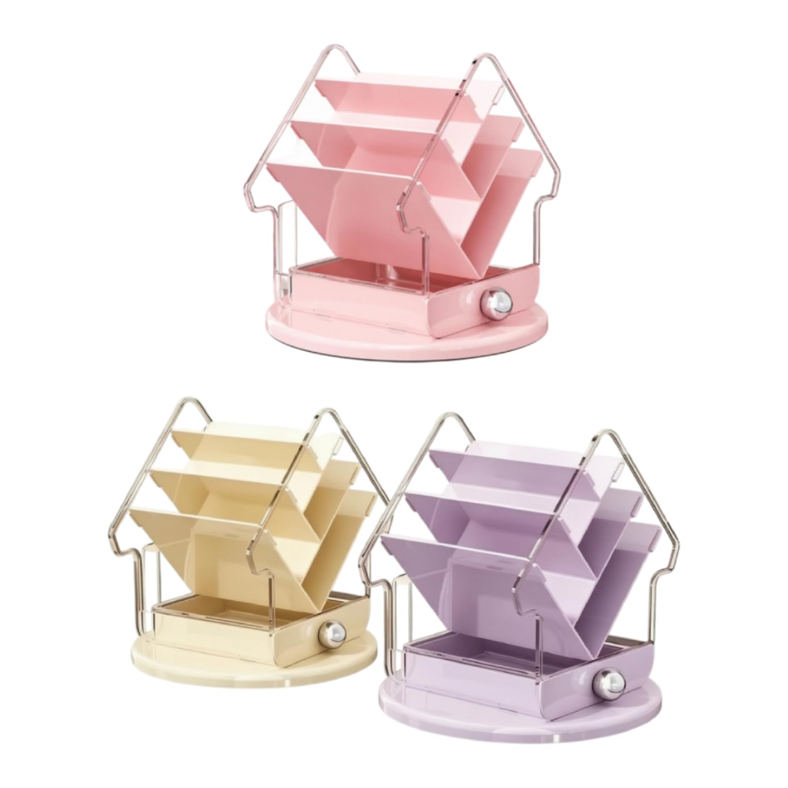 Organiteur Bijx Cosmétiques Traparent Support Maquillage en Forme Compact Rangement Maquillage Rotatif pr Chambre, Jaune Rose