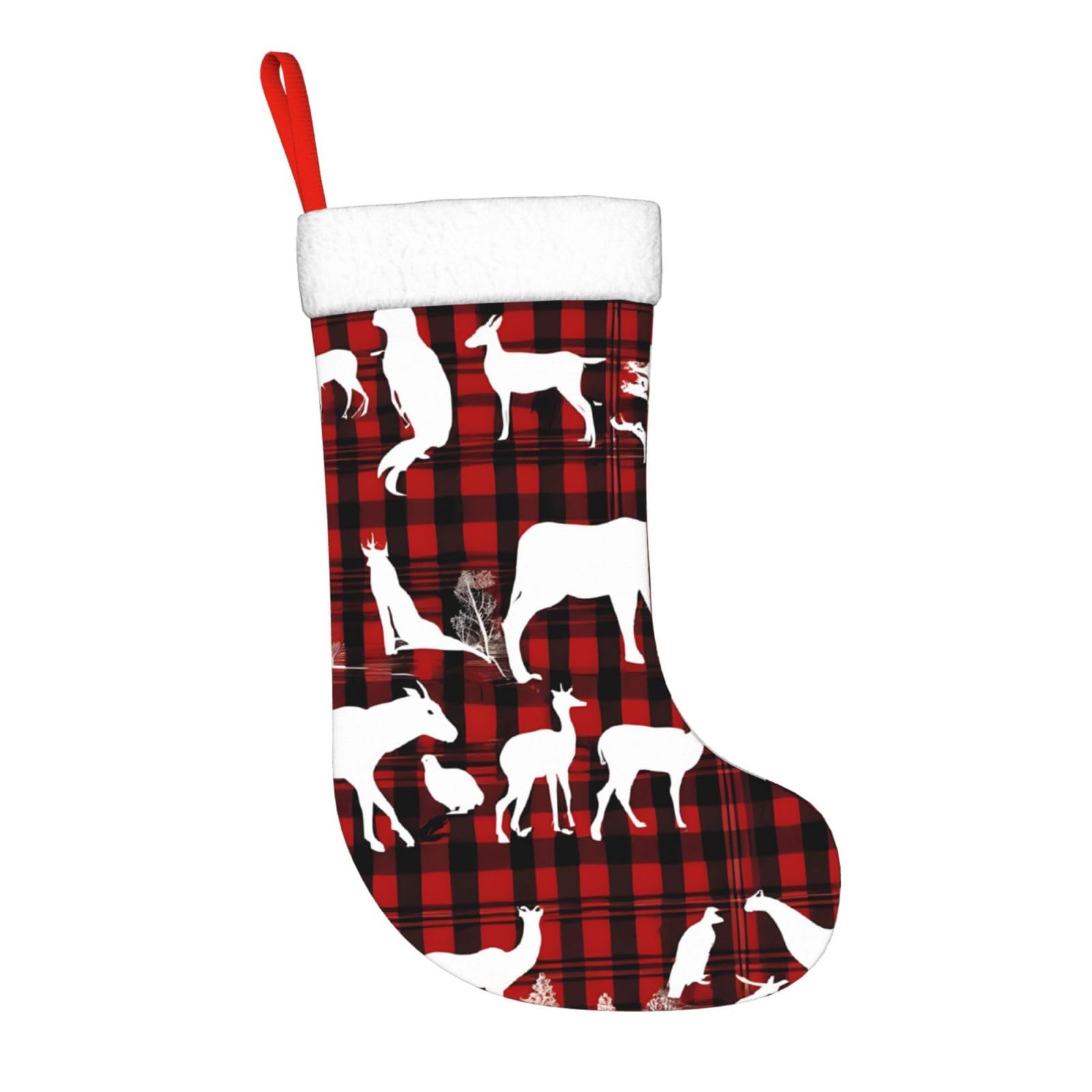 JIAGLINDE Cow Deer Tree Christmas Print Christmas Decorative Stockings Fireplace Christmas Tree Gift Bag BedHead Hanging Decorative Plush Christmas Socks, 17.7 in