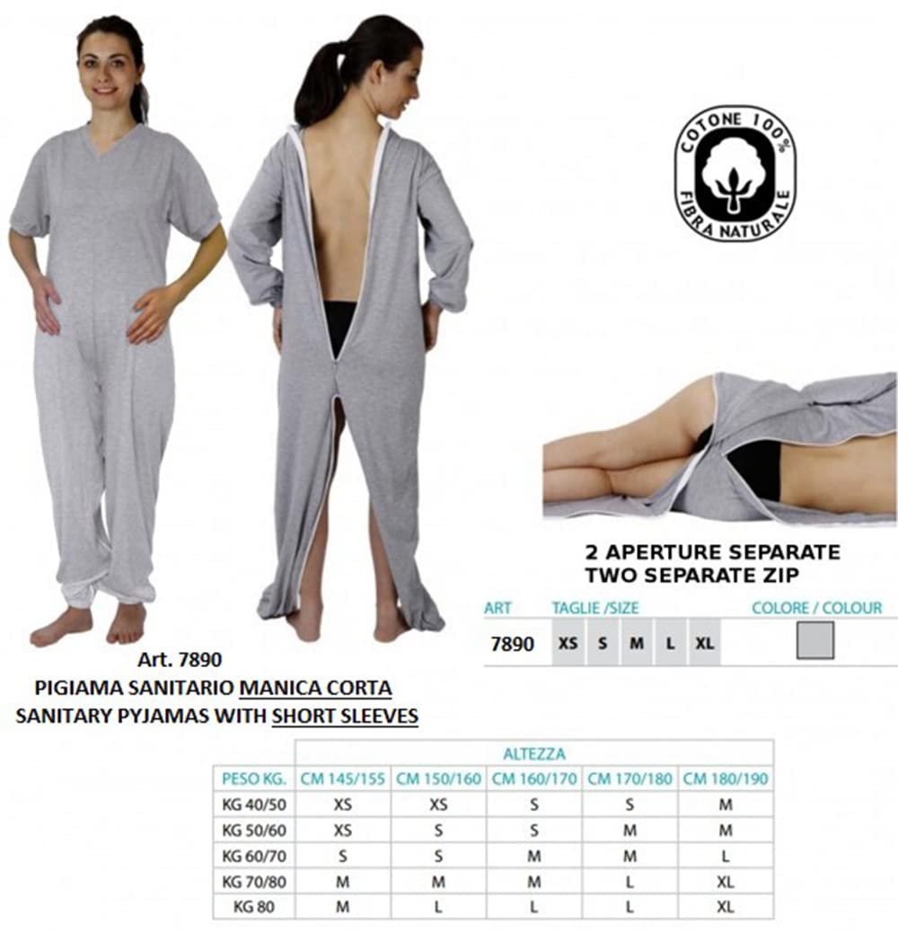 Orione Safte - Pijama desmontable de 24 h de algodón elástico con cremalleras unisex gris (manga larga, talla grande)
