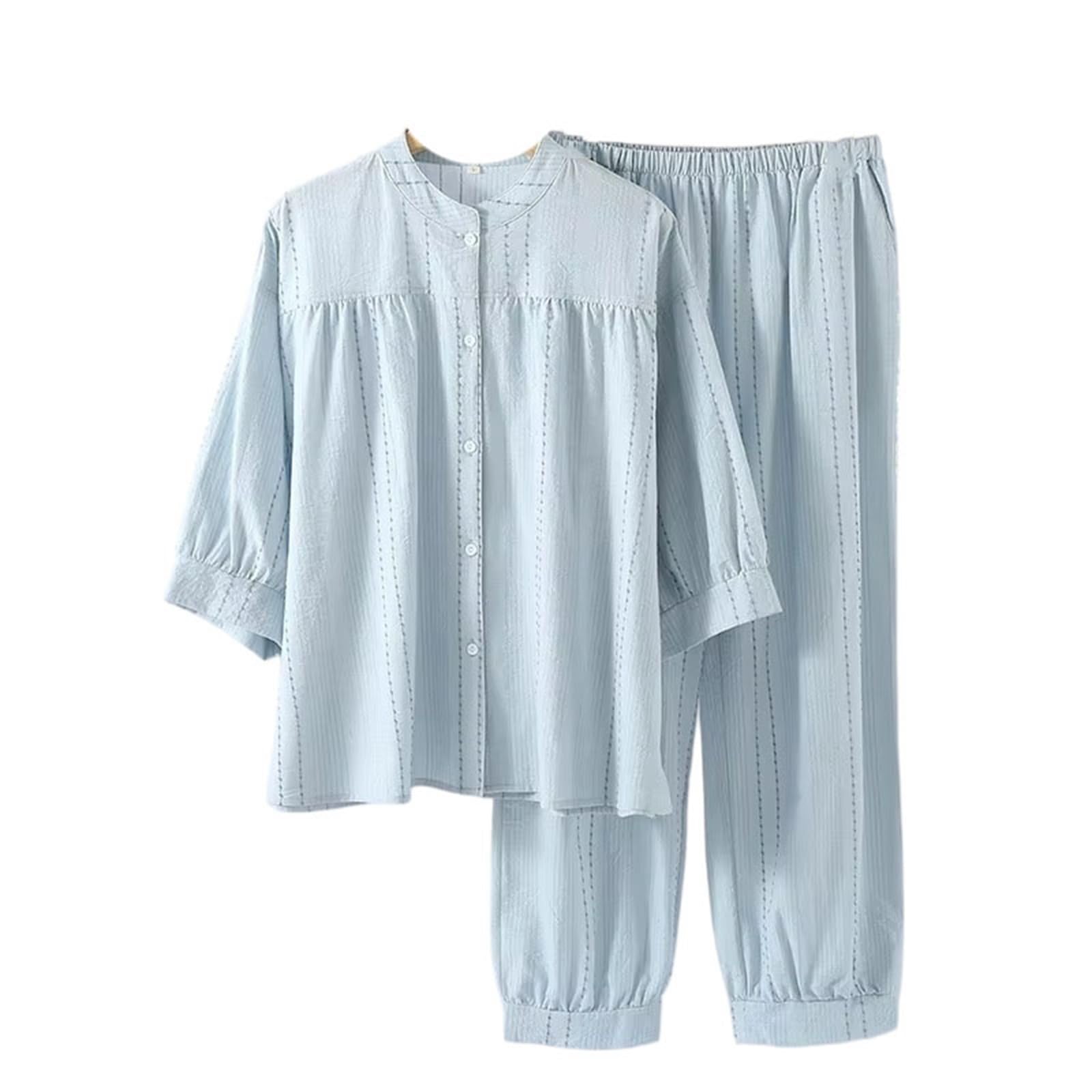 Pijama de algodón para primavera y otoño, ropa de dormir japonesa a rayas para mujer, conjunto de pantalones de manga larga, ropa casual para
