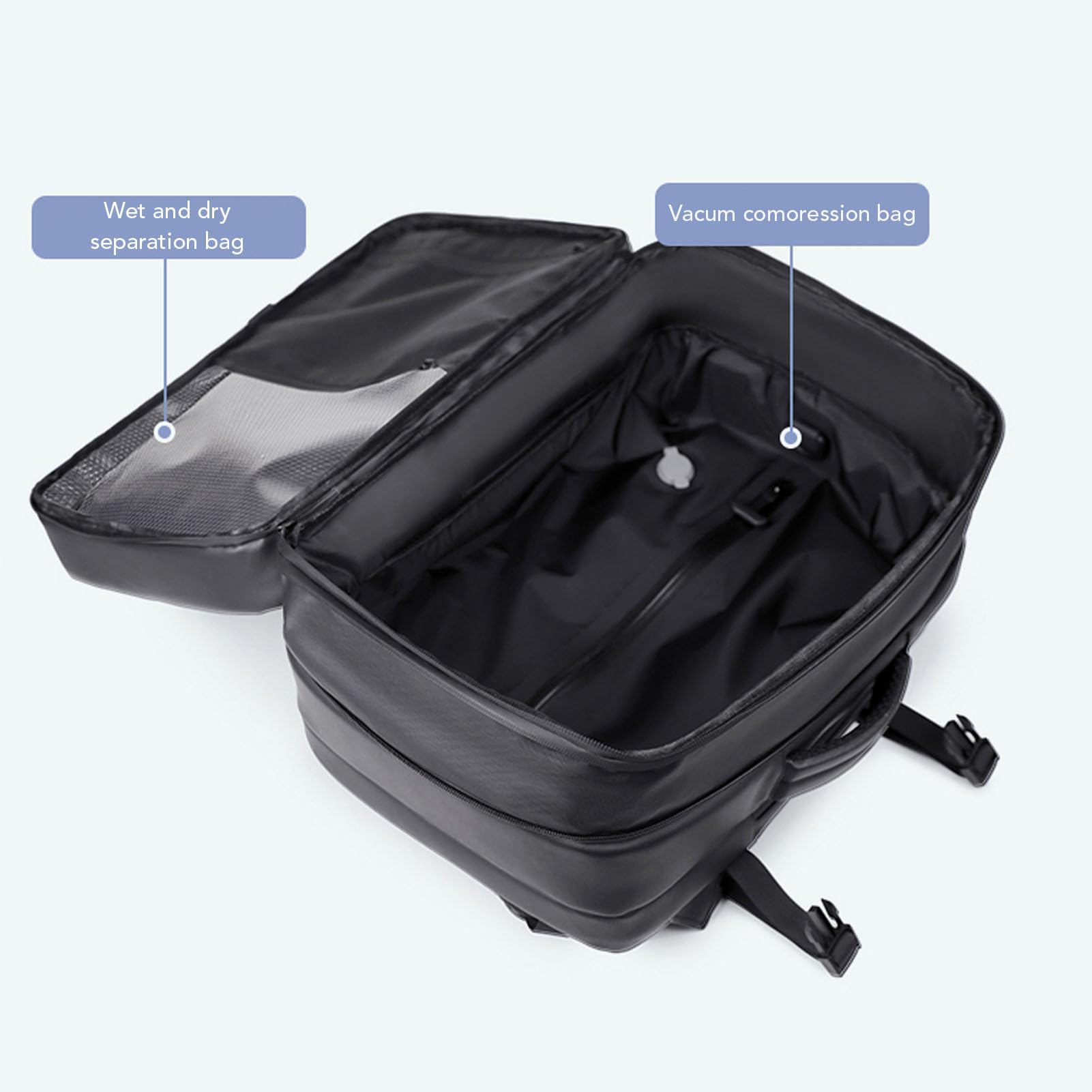 Mochila de Compresión de 36 L a 55 L con Bomba, Mochila de Viaje Impermeable, para Portátil de 17,3 Pulgadas con Bloqueo Antirrobo, Separación de Ropa Seca y Húmeda, Compañero de Viaje