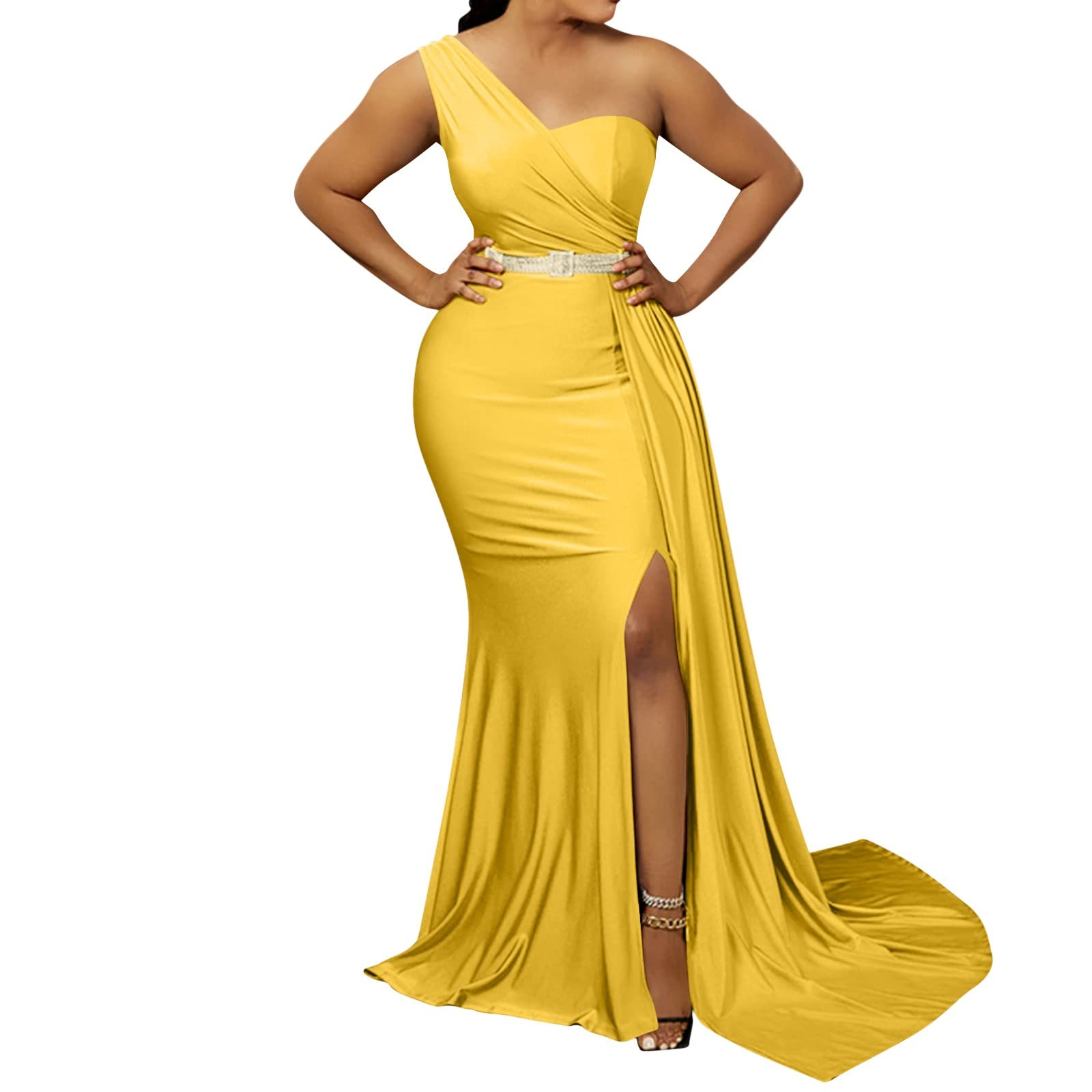 QWUVEDS Vestido Envuelto Rojo Mujeres Sexy Hombro Largo Vestido de Fiesta Elegante Bodycon Maxi Formal Vestidos de Noche con Ranura Vestido Blusa