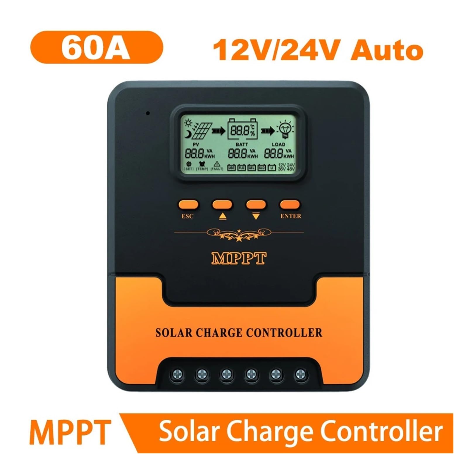 Kontroler ładowania słonecznego, 12V/24V Auto MPPT Regulator Ładowania Słonecznego 10A/20A/30A/40A/50A/60A Inteligentny Solarny PV Do Ładowarki Akumulatorów Litowo-ołowiowych(20A)
