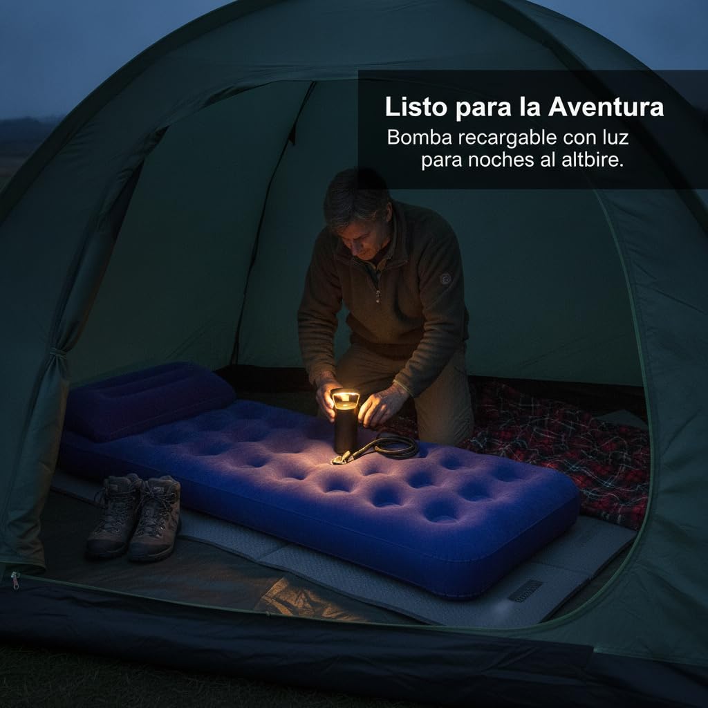 Colchón Inflable Portátil Camping Hogar, Plástico, Doble, Almohada, Bolsa, Material Compuesto, Uso hogar, Exterior, Incluye Bomba Manual, Cama Individual con Bomba eléctrica, 191 * 73 * 22cm