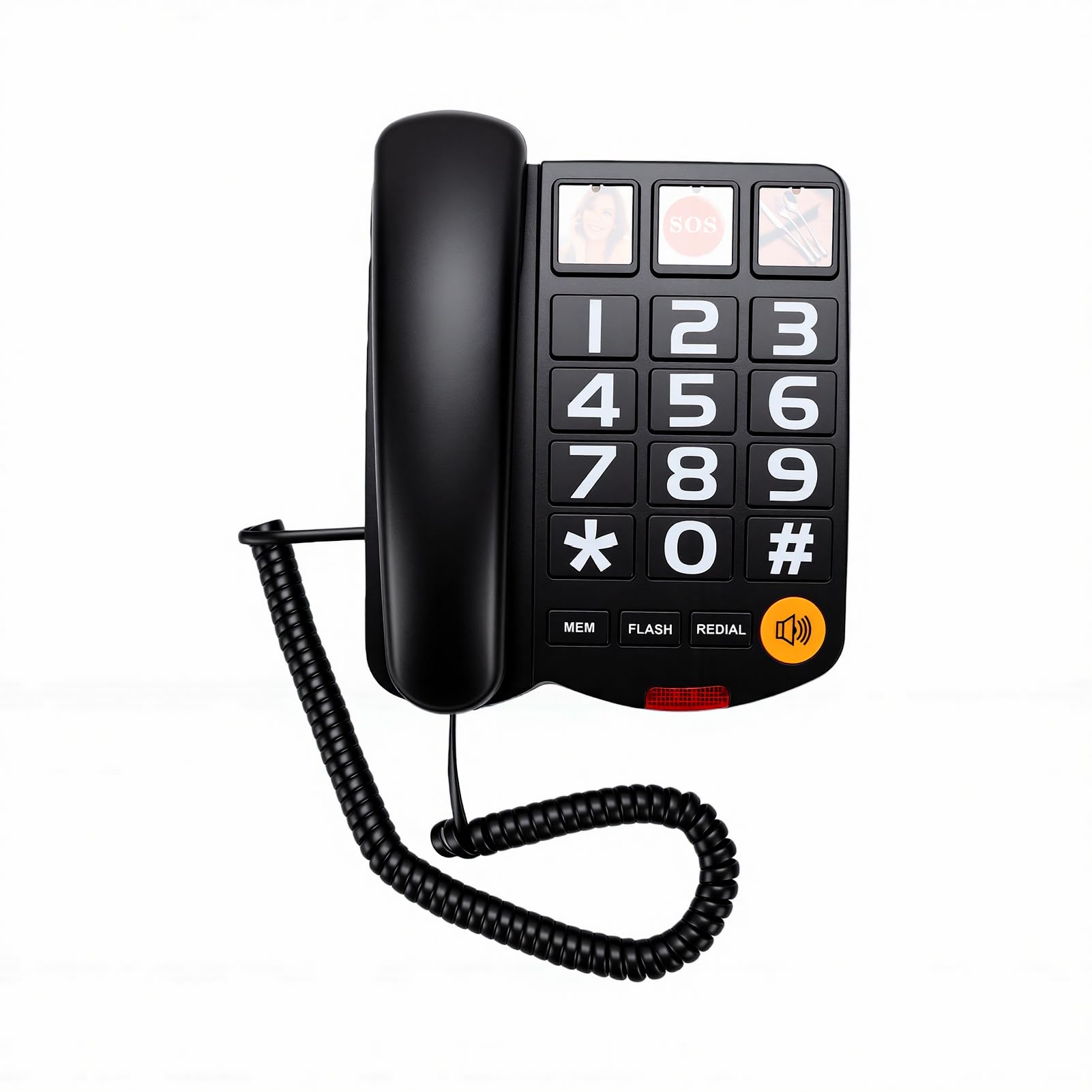 Tangxi Telefono Fisso, Telefono con Filo con Pulsanti Grandi, Altoparlante e Suoneria, 3 Chiamate Rapide con Foto, Memoria di 10 Numeri, Vivavoce, Suoneria Visiva, per Anziani e Non (BLACK)