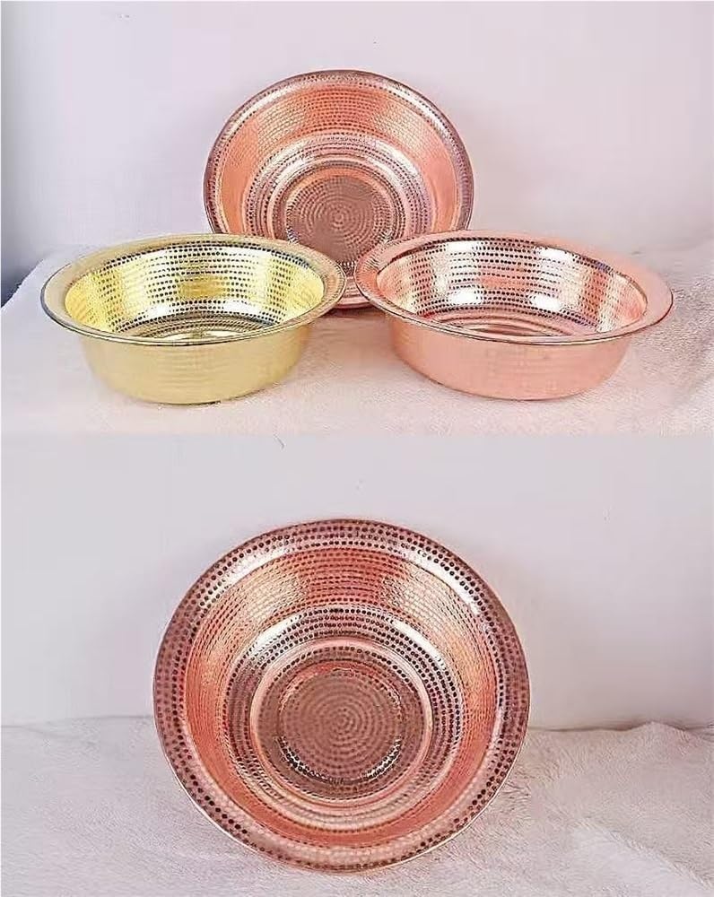 Bacinella in Rame Puro Martellato a Mano, Ciotole Portatili per Pedicure e Foot Spa, Design con Bordo Curvo per Matrimoni, Campeggio, Lavaggio Viso e Piedi(Copper,38cm)