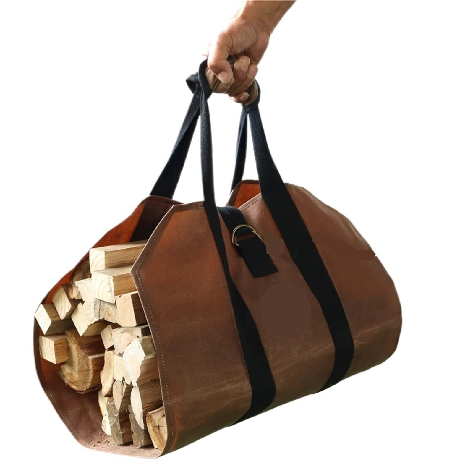 VAYEODEYU Brown Canvas Waxed Firewood Log Bag Handles Security Strap For Outdoor Camping