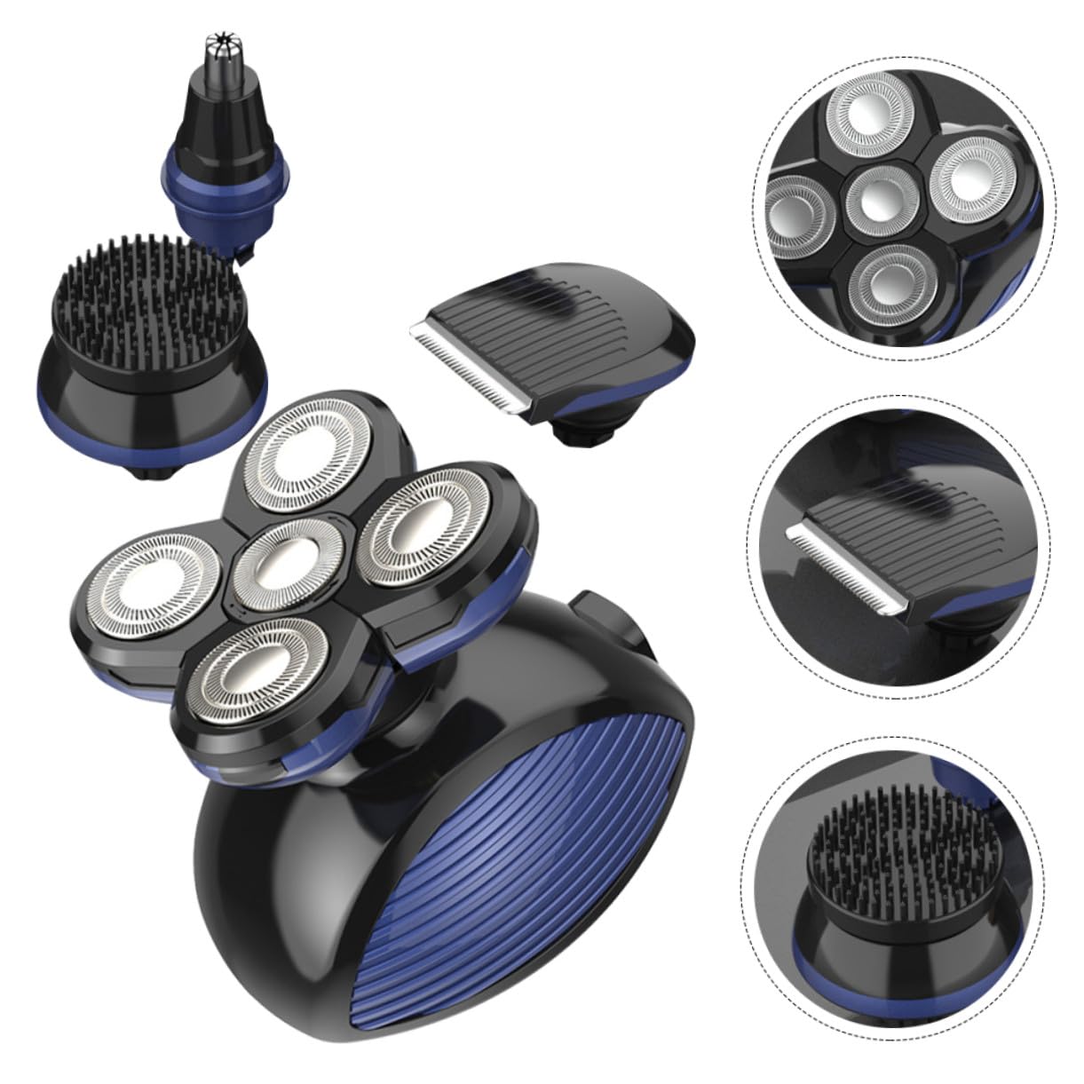 Rasoio Elettrico per Barba Ricaricabile Usb Design Compatto in Abs Ipx5 5 Lame Flottanti per Rasatura Veloce e Taglio Chioma Uomo