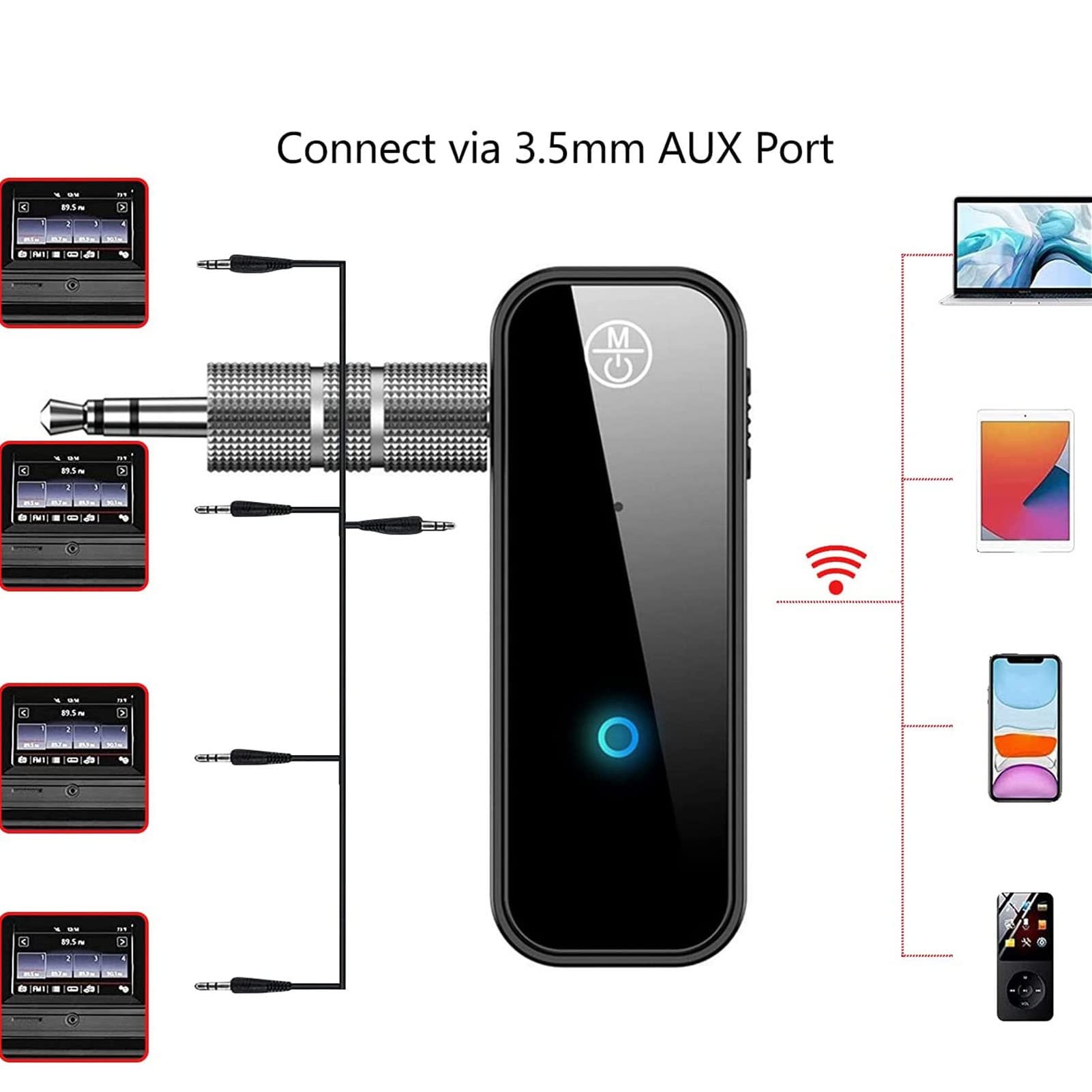 Yctze Bluetooth 5.0 odbiornik 3,5 mm interfejs 2 w 1 AUX zestaw - adapter AUX nadajnik samochodowy odbiornik z muzyką