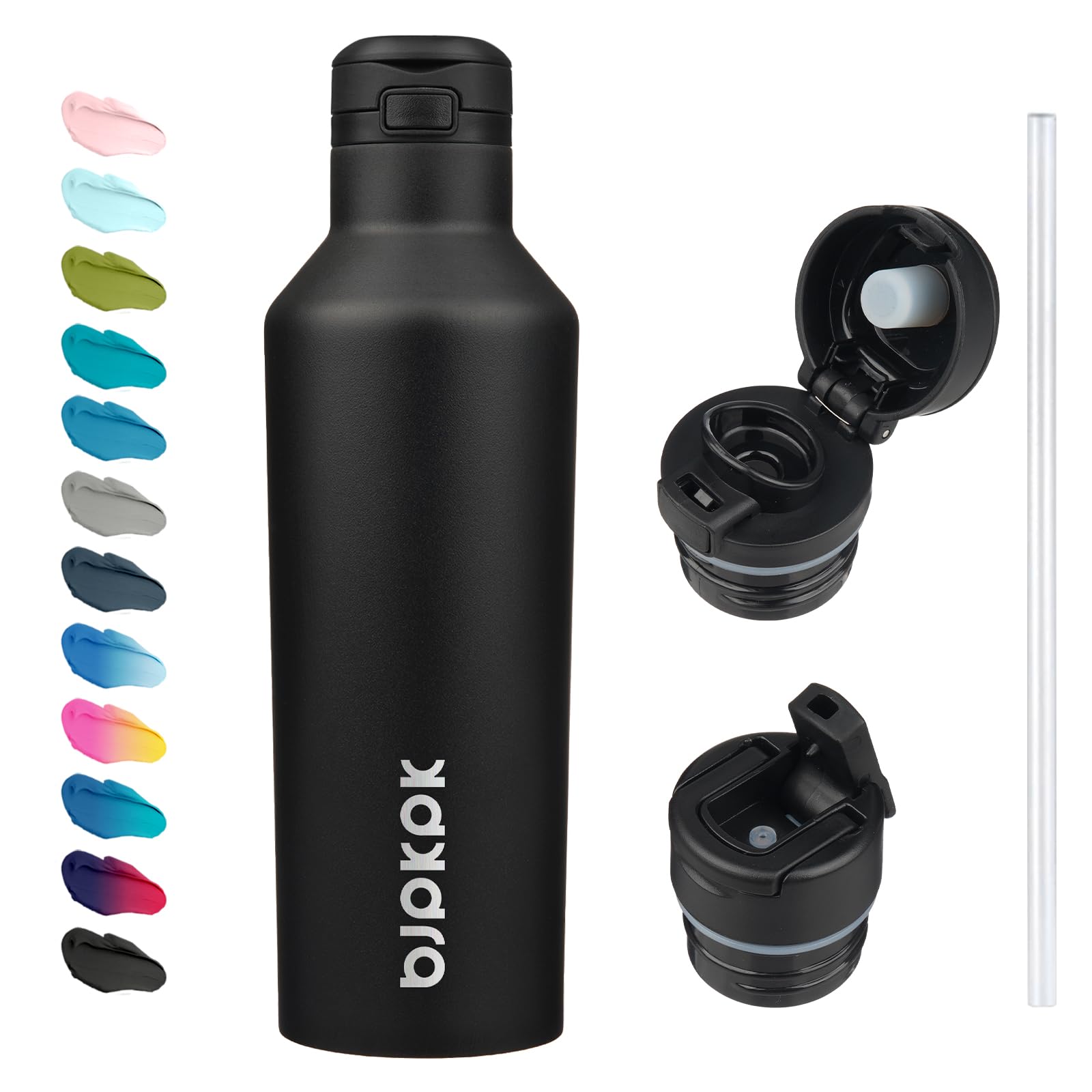 BJPKPK Insulated Water Bottle With Straw 25oz Stainless Steel Water Bottles With 2 Lids And Carry Handle Reusable Travel Metal Thermos,Black