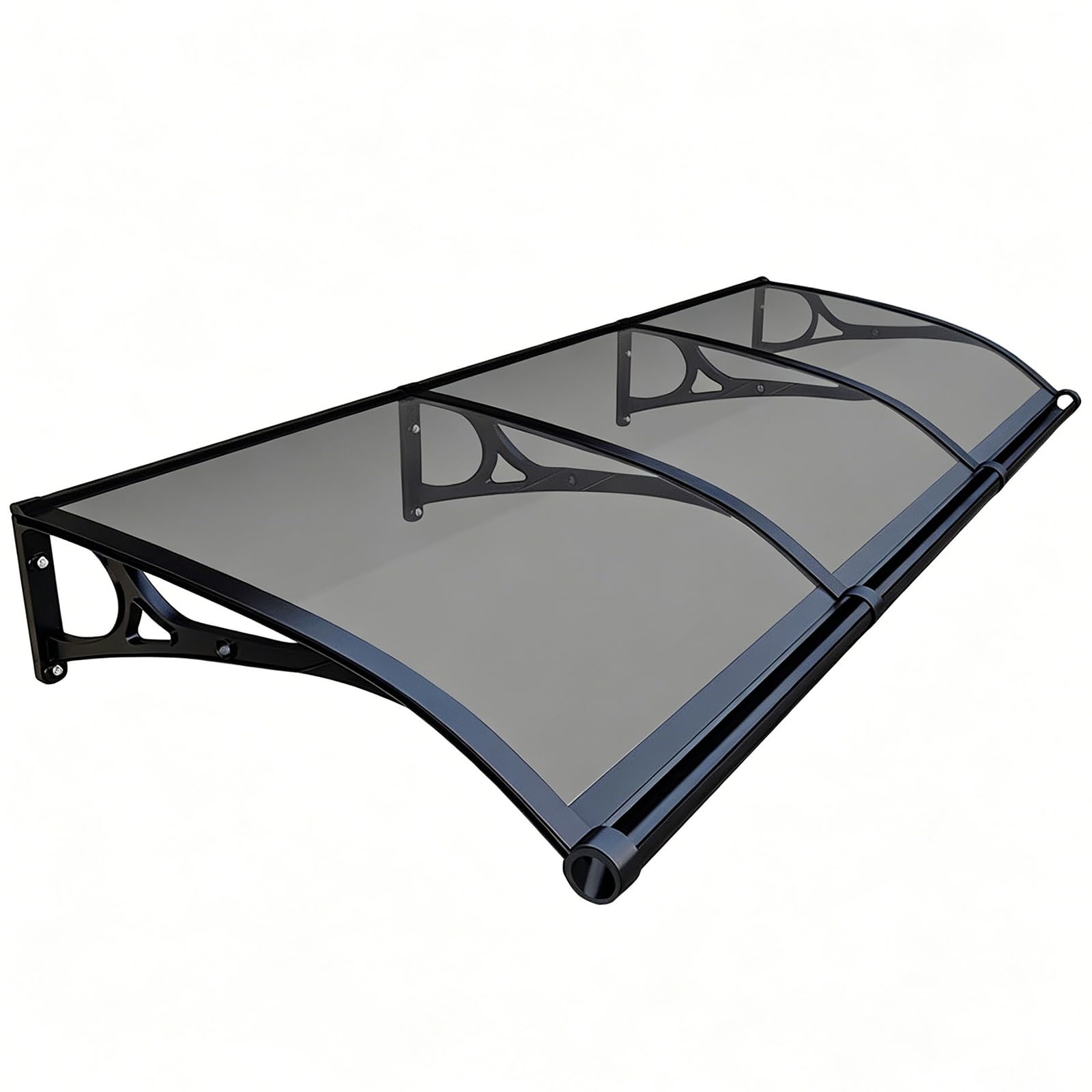 Grauer Türvordach für den Außenbereich, mit Aluminiumhalterung, UV- und Regenschutz, 80 x 90 cm, Außentürabdeckung für Schutz vor Wind und Wetter