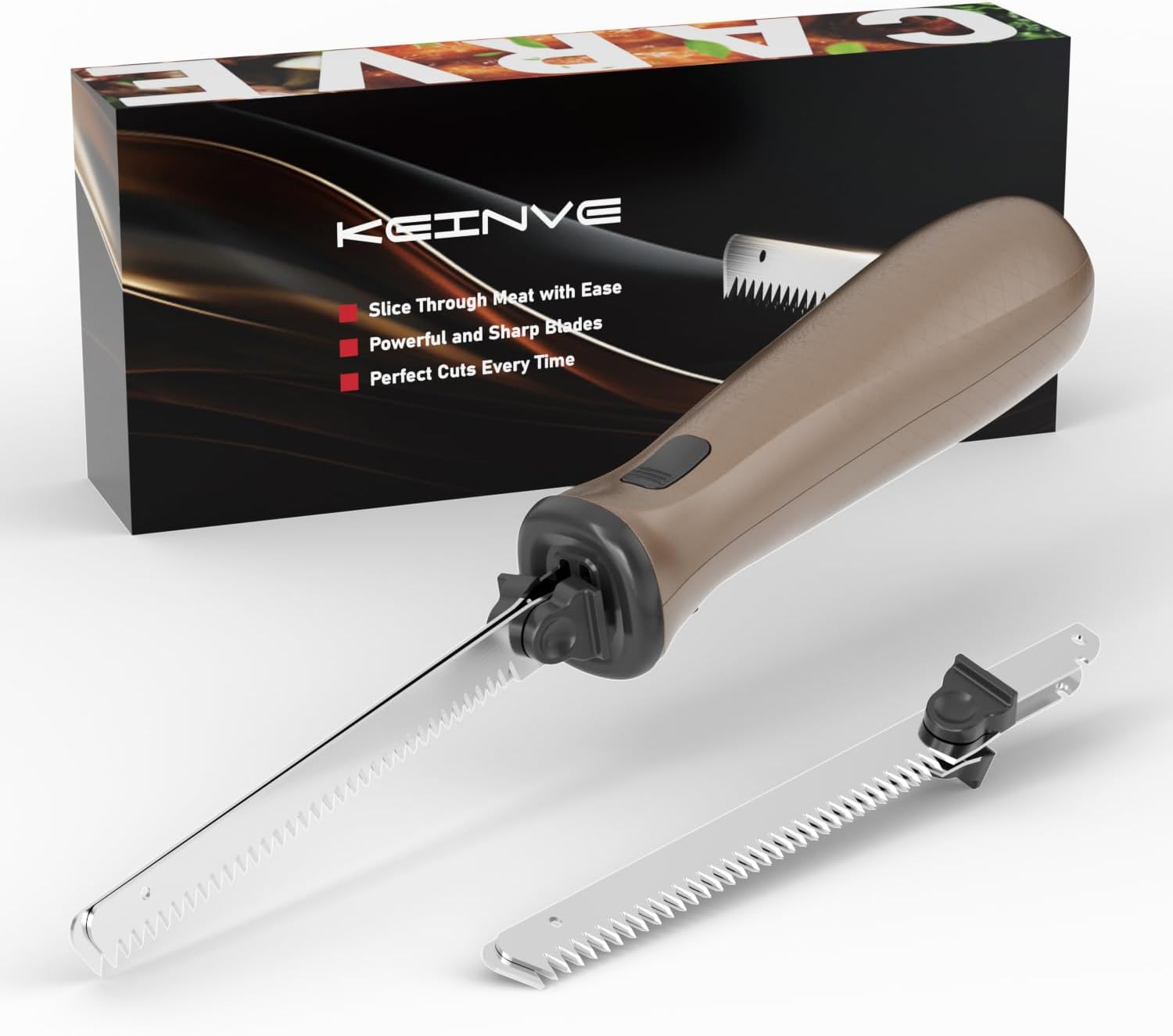 Electric Knife for Meat Slicing, Electric Carving Set for Poultry, Bread, Foam Crafts & More, with Spare Serrated Stainless Steel Blades (Medium)