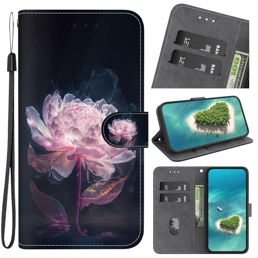 Generic Étui compatible avec Oppo A80 5G (couleur : pivoine violette) étui portefeuille à rabat en cuir à motif