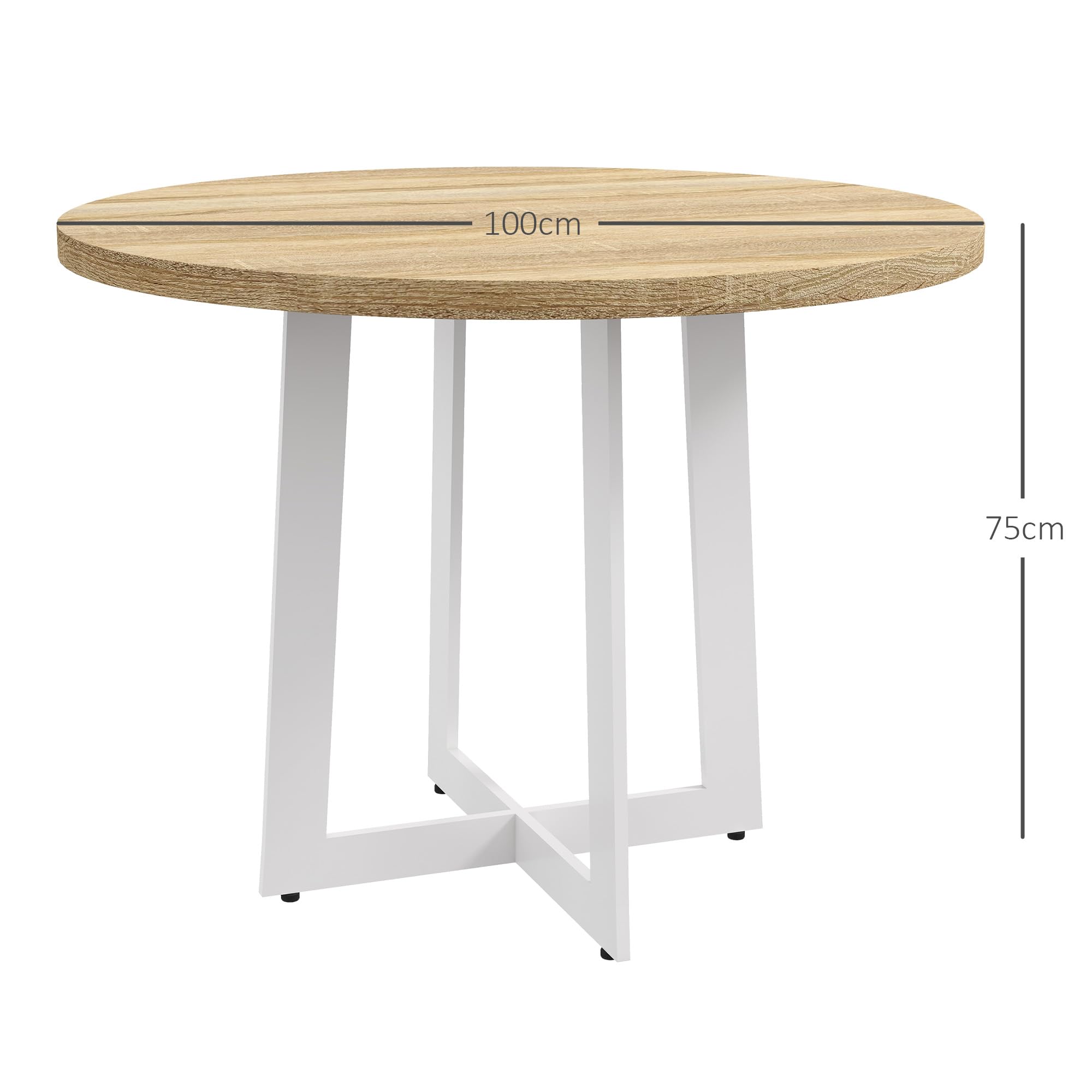 HOMCOM Tavolo da Pranzo Rotondo per 4 Persone, Tavolo da Cucina Moderno con Piano in Legno, Ø100x75cm, Bianco