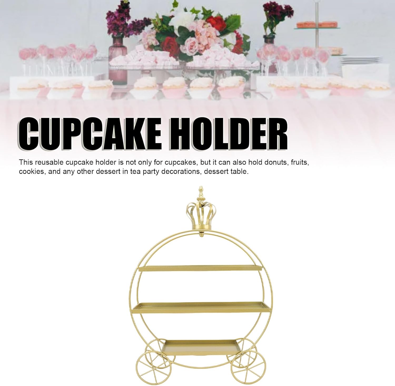Luqeeg Dessert Cupcake Stand 3 Tier, Tiered Serving Tray, Elegant Display Stand Practical Convenient Dessert Table Display Set for Cupcakes Donuts Fruits Tea Party Birthday (Gold)