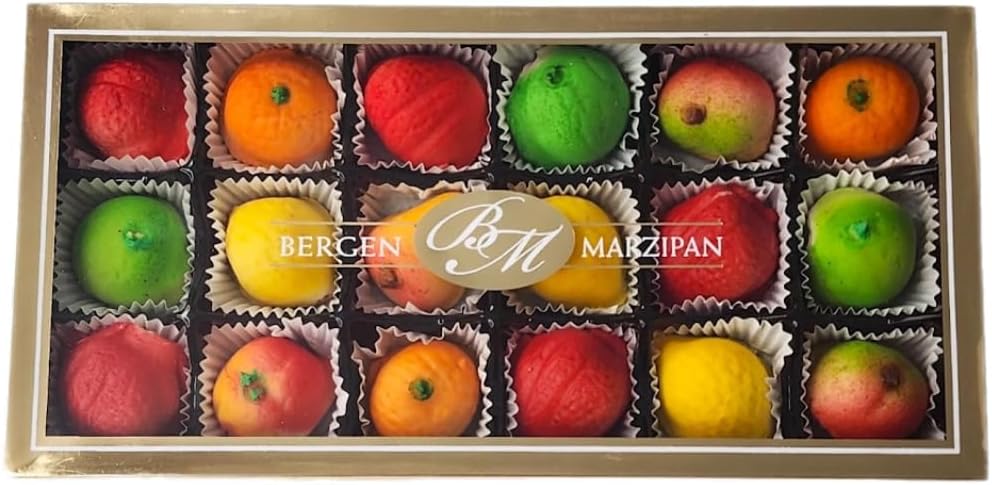 Bergen Marzipan Assorted Fruit Candy 8 oz Box – Gourmet Almond Paste Fruit Shapes – Rich Almond Flavor, Handcrafted European Style Sweets – Holiday Gift Candy & Party Treat