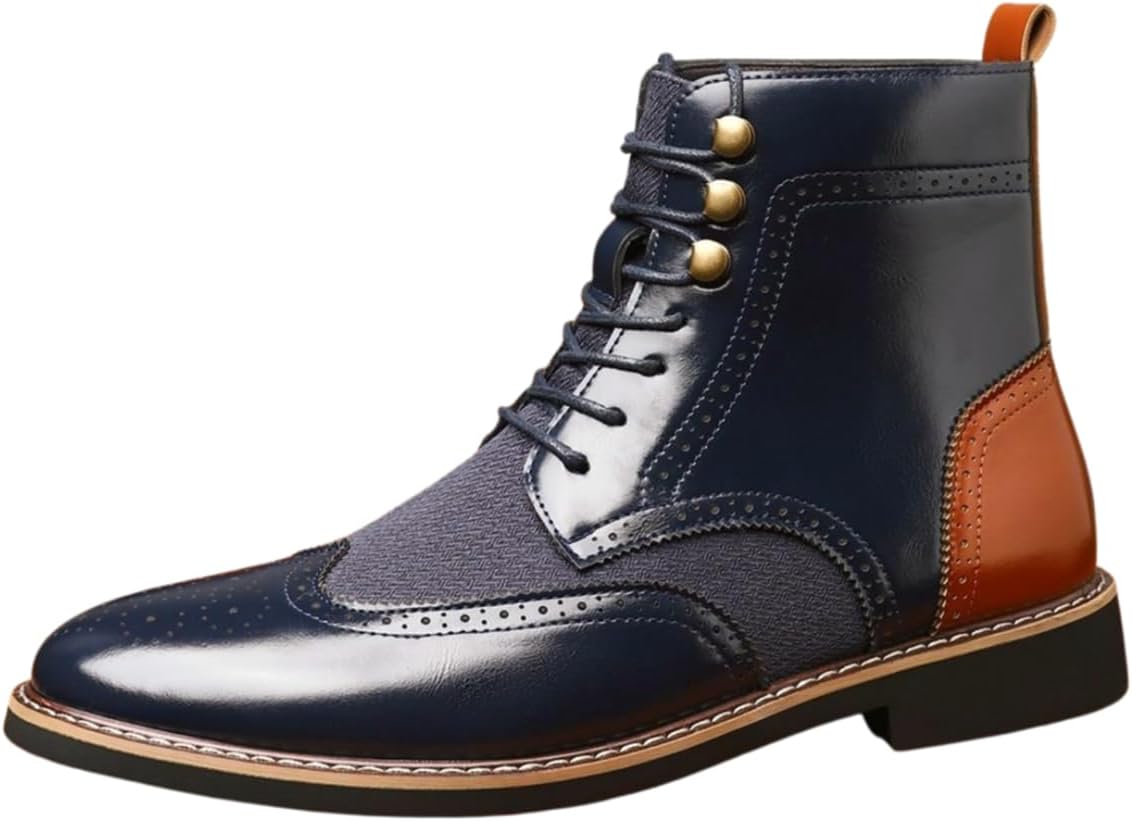 Santimon Men's Wingtip Brogue Boots - Two-Tone Design