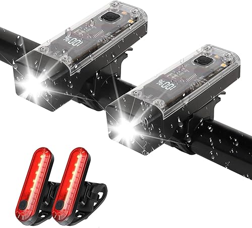 Paquete de 2 luces de bicicleta delanteras y traseras, luces de bicicleta recargables USB-C delanteras y traseras para conducción nocturna, juego de