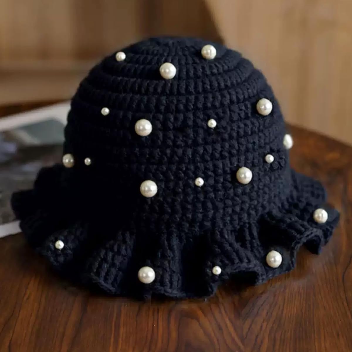 Crochet Bucket Hat for Womens Knitted Hat Pearl Trendy Fisherman Hat Foldable Handmade Bucket Cap for Travel Daily Wear image 2