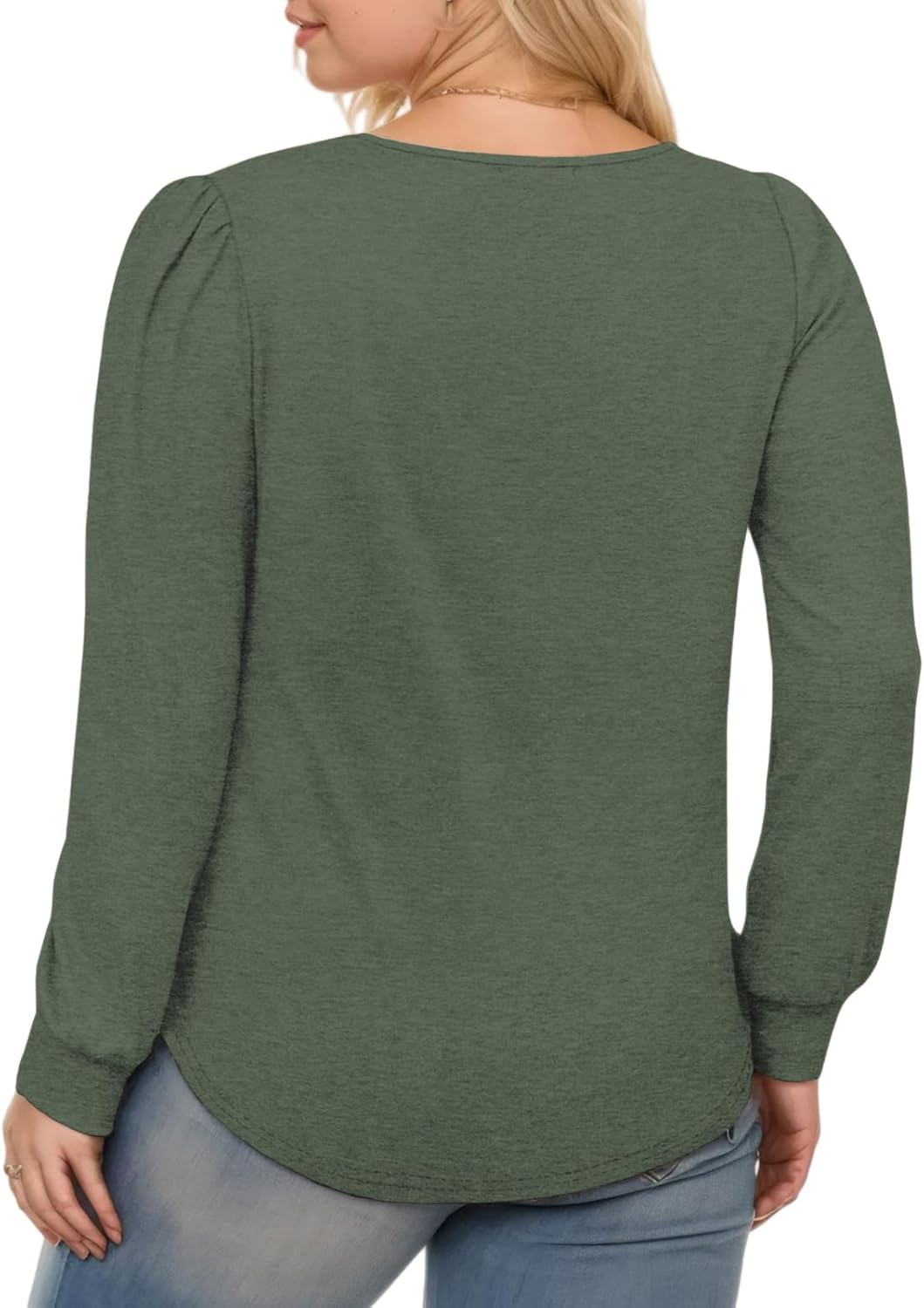 VISLILY Womens-Plus-Size-Dressy-Tops Trendy Puff Long Sleeve Shirts Cute Flowy Pleated Blouses Casual Crewneck Tunics XL-5XL - Image 3