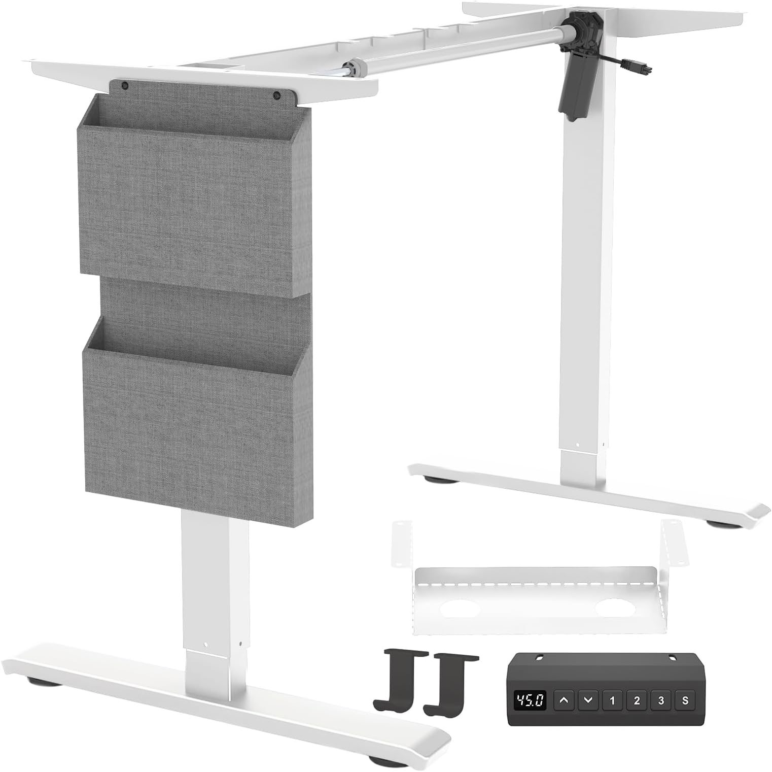 Standing Desk Frame, Stand up Desk Frame Workstation, Electric Adjustable Legs, 3 Memory Height Settings, with Cable Management Tray and Storage Bag, 2pcs Headphone Hook