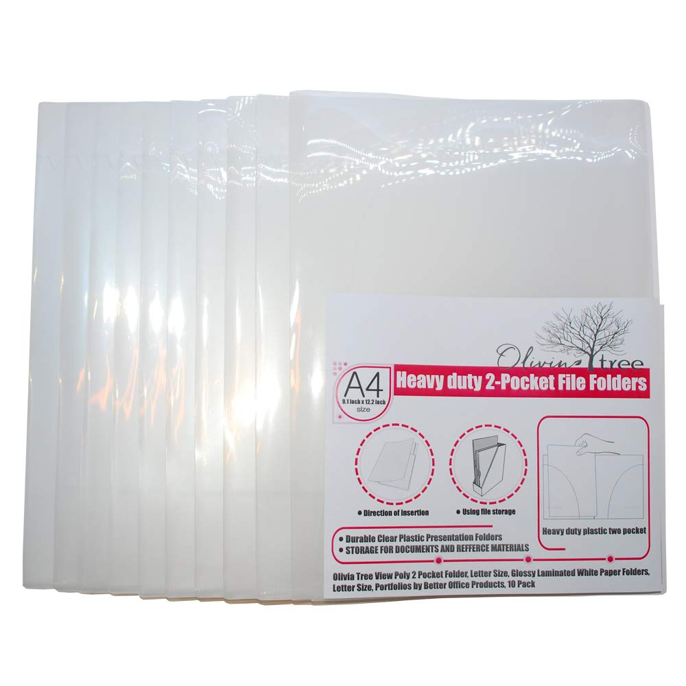 Olivia tree10 Pack View Poly 2 Pocket Folder, Letter Size, Glossy Laminated White Paper Folders, Letter Size, Portfolios by Better Office Products