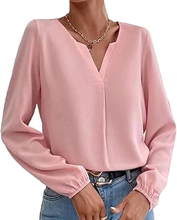 Las Mujeres De Primavera Y OtoñO De Color SóLido Suelto Jersey De Gasa Temperamento Commuting Color SóLido Camisa De Manga Larga De Fondo