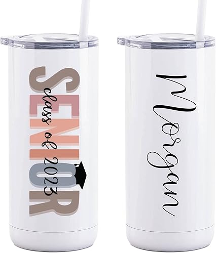 AVITO Vaso de graduación personalizado, vaso de 16 onzas con tapa de cierre y pajita, aislado al vacío, acero inoxidable