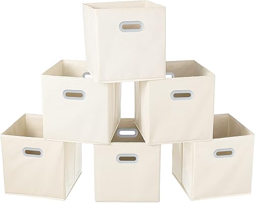 Vista 32 de Contenedores de Almacenamiento de Tela, Organizadores de Cubos de Tela con Asas Dobles, Cestas de Almacenamiento de Cubos Plegables para el Hogar