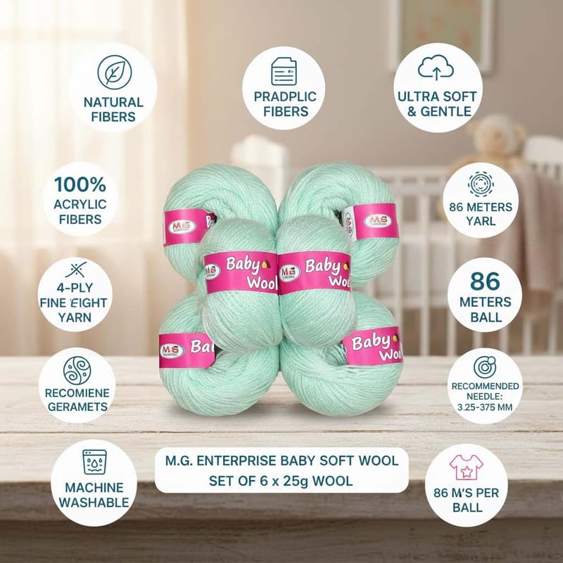 Image of M.G ENTERPRISE 100% Acrylic Wool Grape Green 14 Pc Baby Wool 4 ply -NB Art-