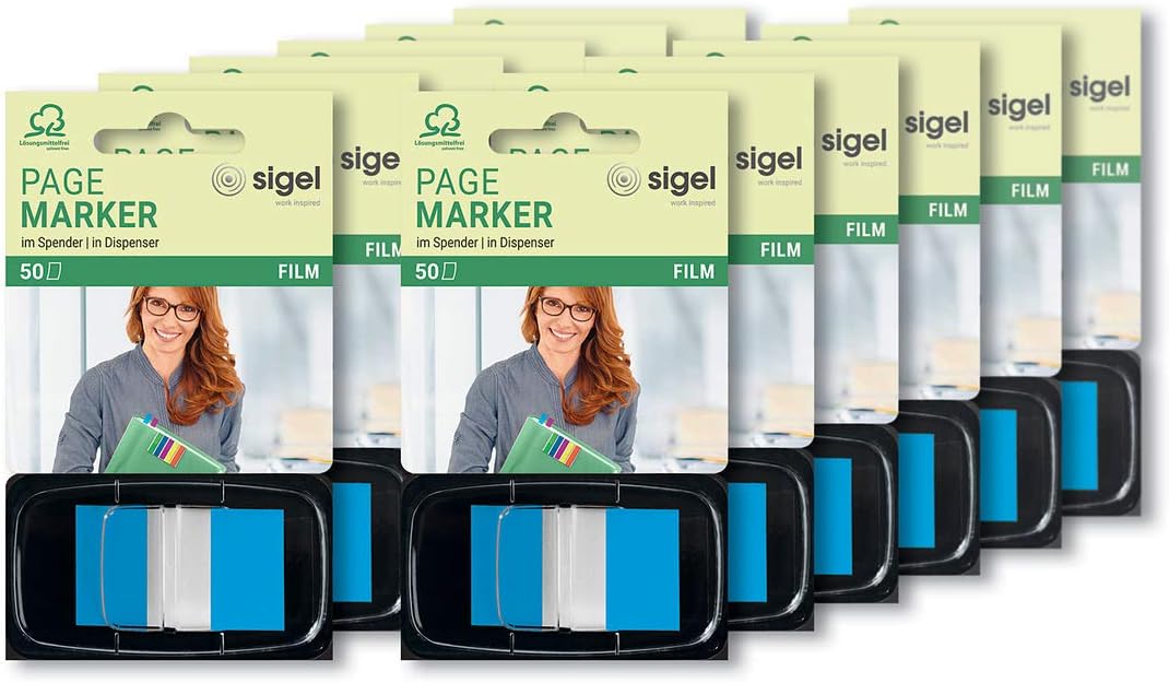 SIGEL HN492 Index Page Marker, Film, Strip-Size:25x43 mm, 50 Strips, Blue (Pack of 12)