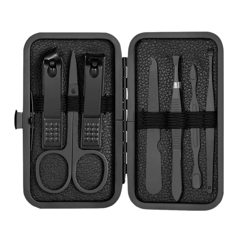 Classic Black Manicure Set 7-Piece Stainless Steel Nail Clipper Set for Hands Feet Facial Care Premium Quality Tools