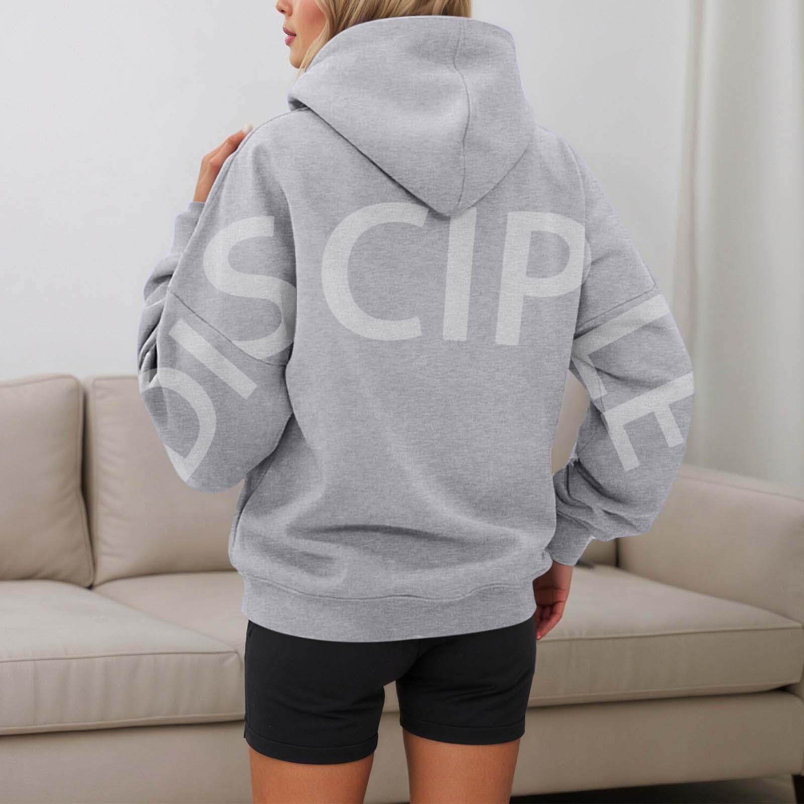 Generico Felpa Donna con Cappuccio Felpa Leggera Casual Pullover con Coulisse Taglie Forti Pullover con Stampa Spessa Felpe da Autunno a Maniche Lunghe Moda Felpe per Fitness Jogging Classica