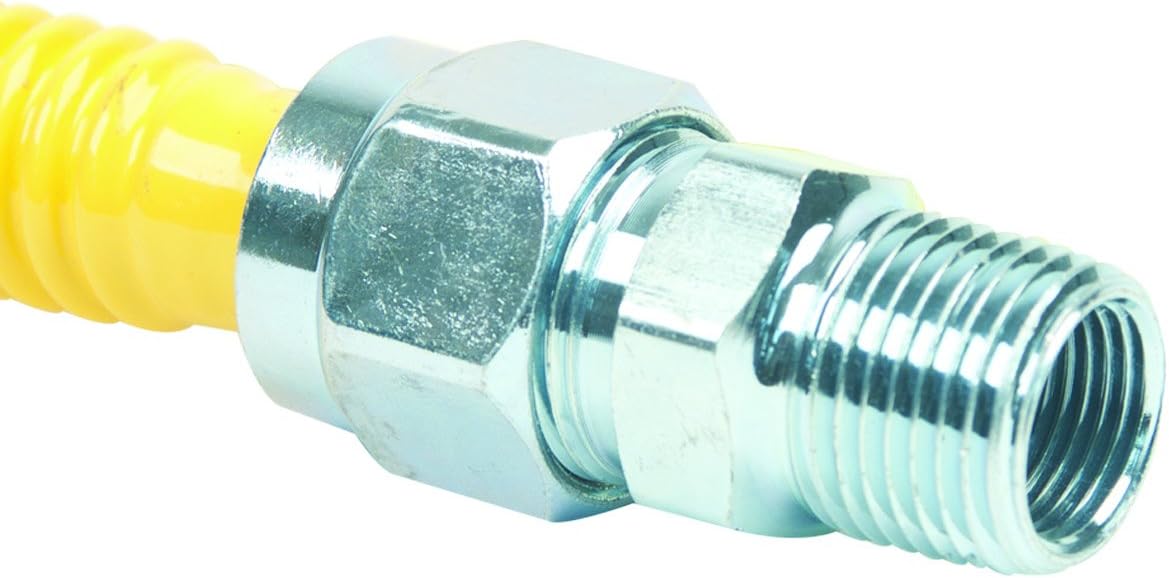 BrassCraft CSSC44E-24 P 1/2-Inch MIP EFV x 1/2-Inch MIP x 24-Inch Safety+PLUS Gas Appliance Connector, 5/8-Inch, OD 150,000 BTU
