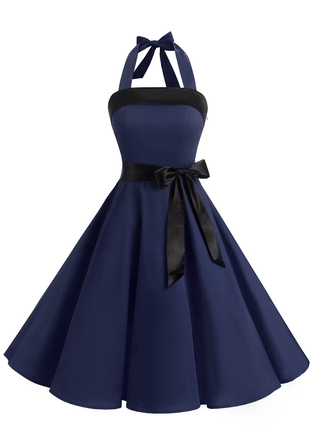 Timormode Vintage Dress for Women 1950s Halter Retro Cocktail Dresses Audrey Hepburn Style Rockabilly Swing Dress TM10212Navy 3XL