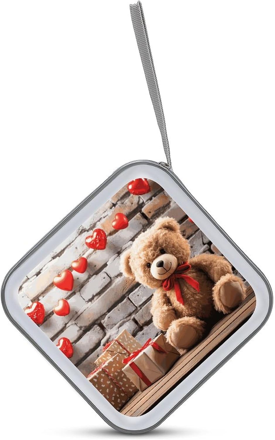 Cute Bear Valentine Gift CD Case 40 Capacity CD Holder Organizer Portable Zipper DVD Collection Storage Bag Compact Cases Storage Binder Plastic Holder Disc Car Home Travel image 3